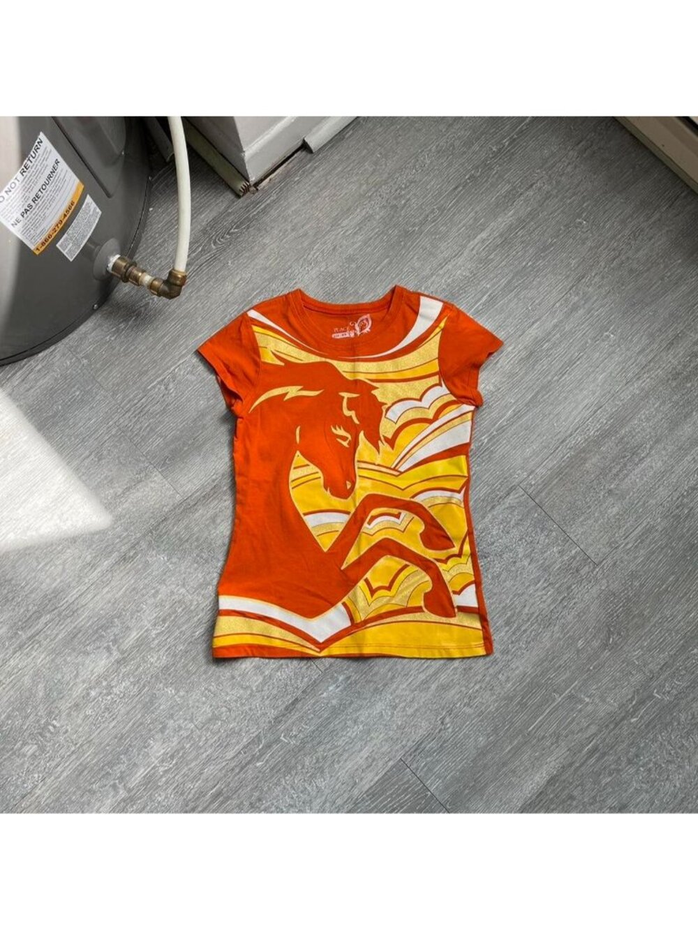 Orange / Yellow / White Y2K Graphic Horse All-Over Print Baby Tee / T-Shirt